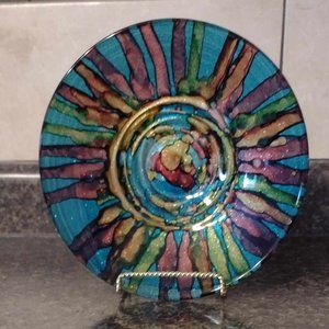 Beautiful Italian hand decorated Multi-Colored Round Art Glass Bowl